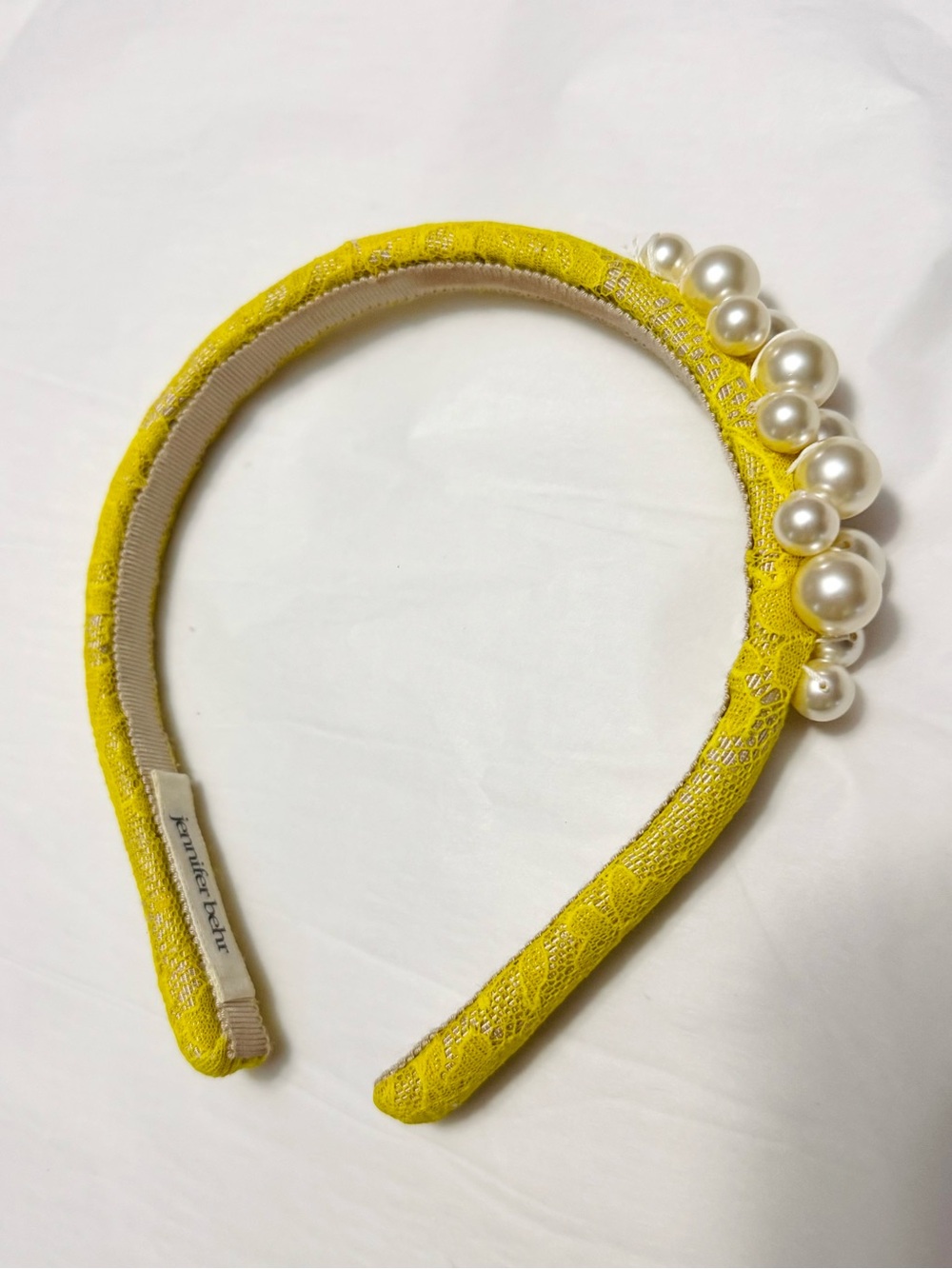 Jennifer Behr AUTHENTIC Lemon Yellow Lace Pearl Cluster Embellished Headband - Picture 6 of 16